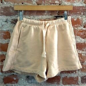 Aerie Beige Light Peach Fleece Sweat Shorts Elastic Waist Drawstring Size S